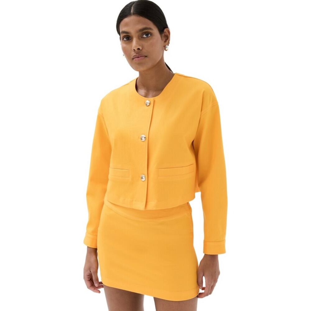 Sablyn Ciro Twill Lady Jacket Button Blazer Marzipan Bright Yellow Medium Crop